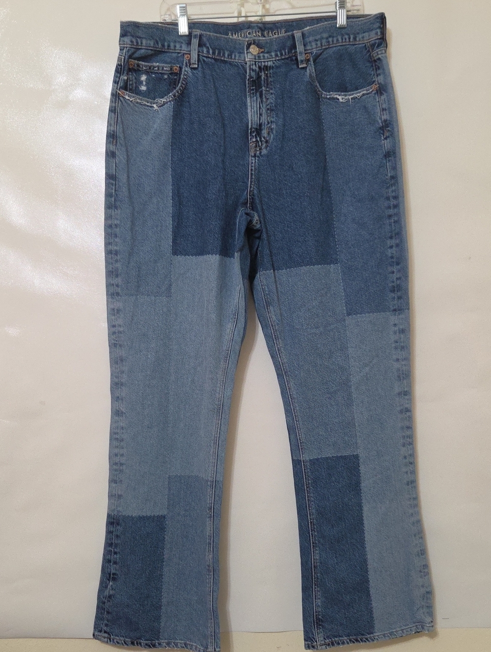 American Eagle 90's Patchwork Blue Multi-Tone Bootcut Denim Jeans -16 Long